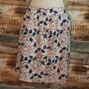 LOFT Pink Navy Floral Print A Line Skirt Plus 1X 2X